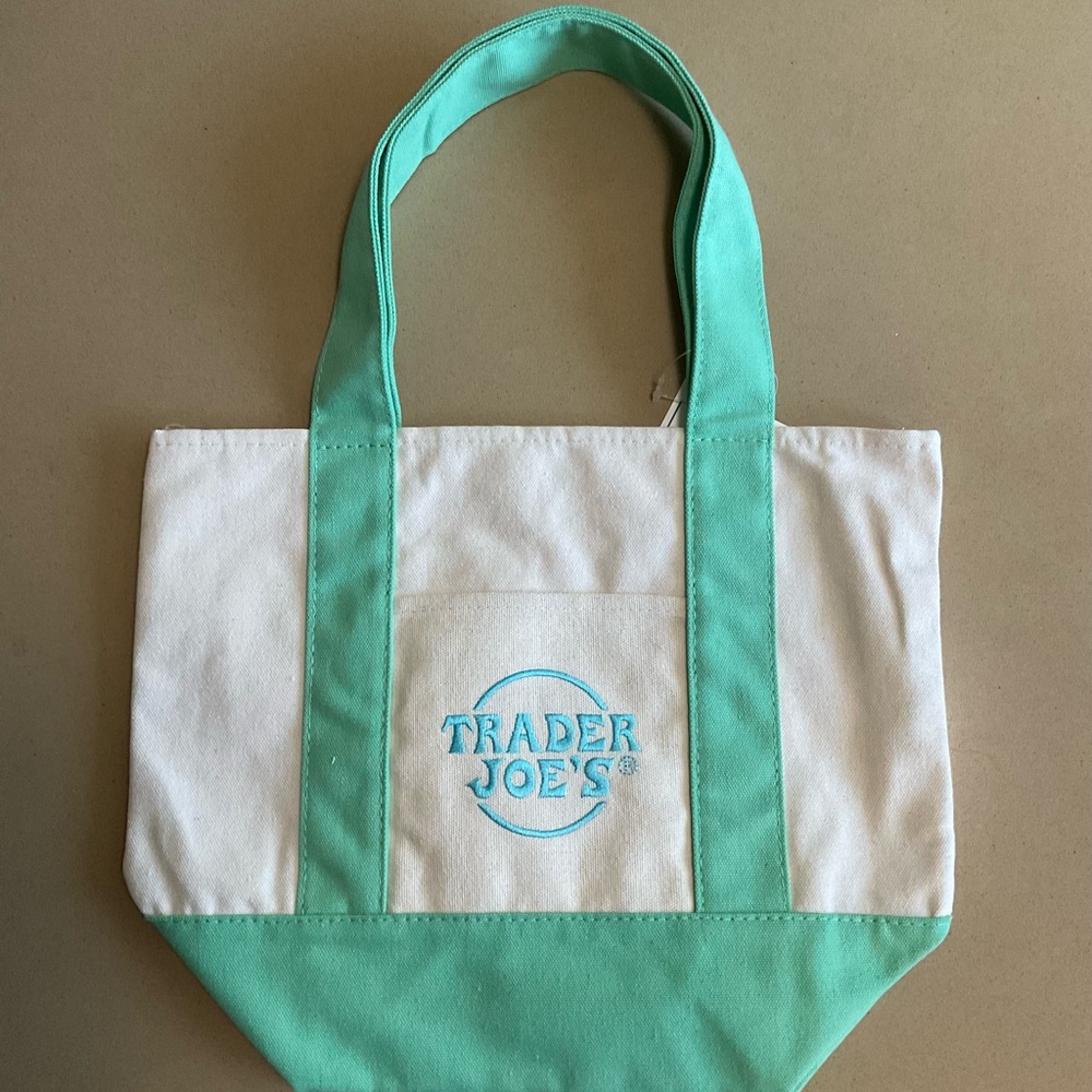 Trader Joes Mini Canvas Tote Bag- Green - Picture 2 of 2